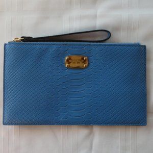MICHAEL KORS Large Embossed Embossed Wristlet Clutch, Sky Blue